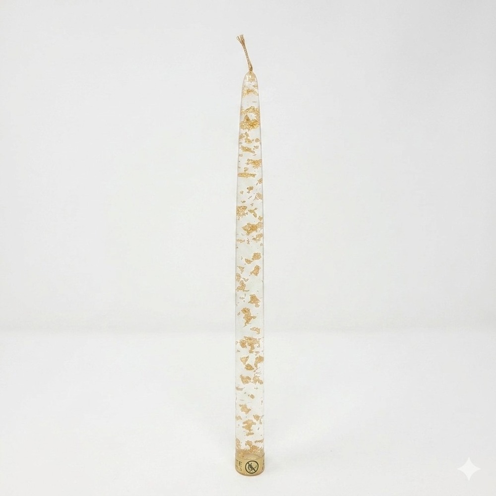 Vintage MCM Lucite Acrylic 10"‎ Clear Taper Candle Gold Flecks Candlestick